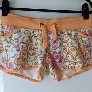 size M, terry beach shorts with orange swirls